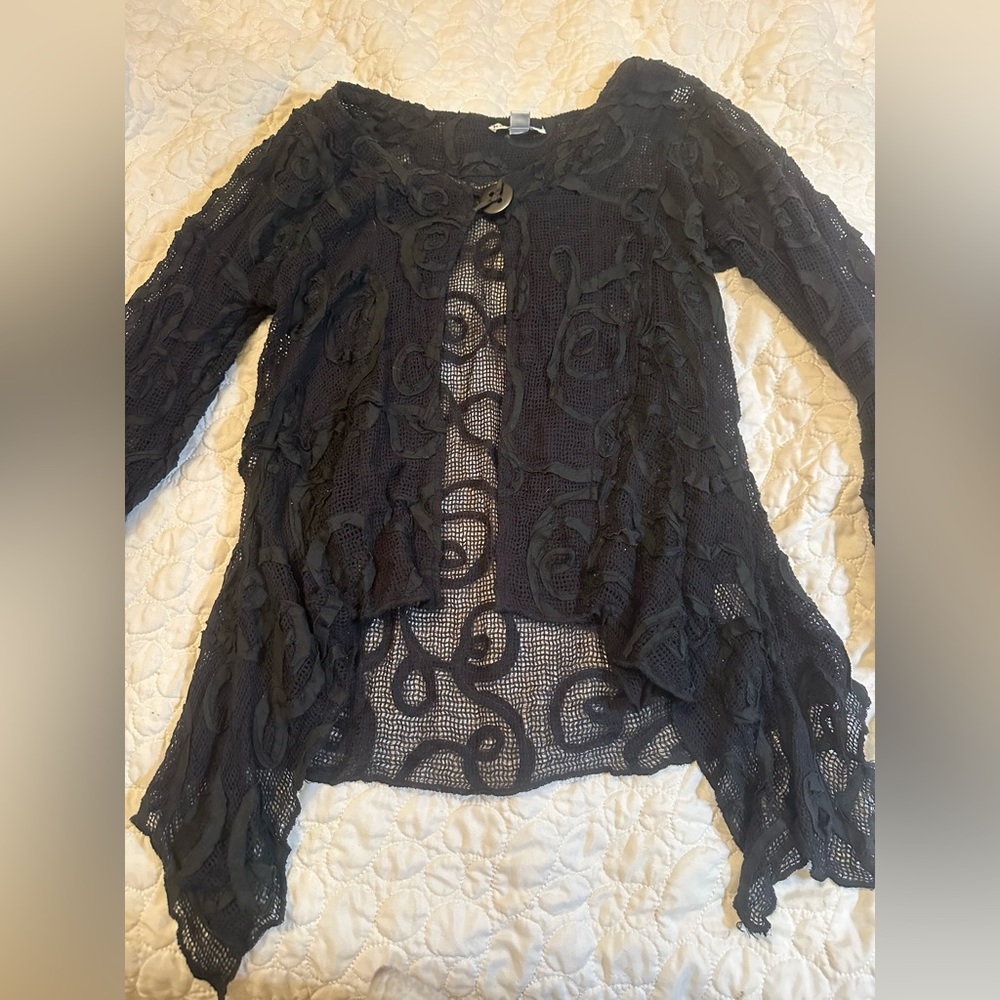 Vintage black sheer floral detailed whimsigoth shawl cardigan